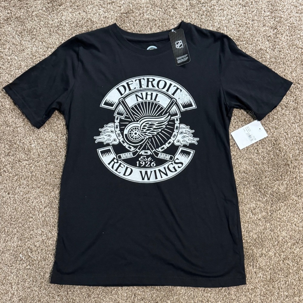 NHL Boys Black Detroit Red Wings Graphic T-Shirt XL 16/18 New